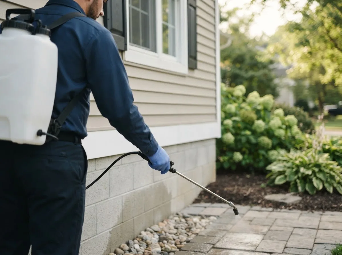 Pest control technician inspecting a home in Ray, MI